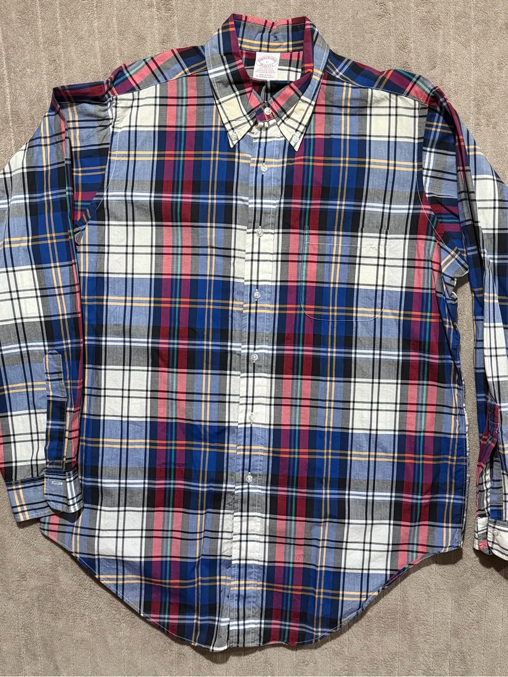 Brooks Brothers Button Down Mens Large Multicolor Plaid Makers Made in USA Shirt